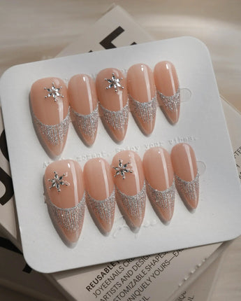 Spotlight Muse nails in medium stiletto — Soft Nude Pink, Silver