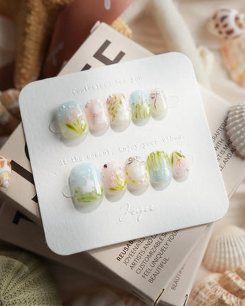 Spring Whisper Extra Short Squoval press on nails, handmade custom nails by Joyeenails