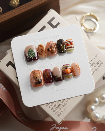 Squirrel Tales Extra Short Square press on nails, handmade custom nails by Joyeenails