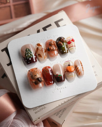 Squirrel Tales Short Coffin press on nails, handmade custom nails by Joyeenails