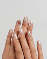 Starfish & Dots short oval press-on nails with translucent brown starfish accents