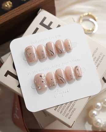 Starlight Rain Extra Short Coffin press on nails, handmade custom nails by Joyeenails