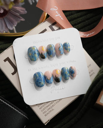Starry Night Extra Short Oval press-on nails