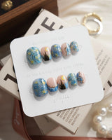 Starry Night Extra Short Squoval press on nails, handmade custom nails by Joyeenails