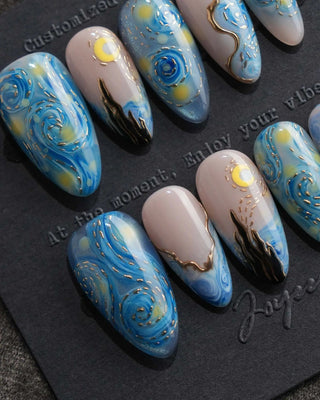 Starry Night press-on nails by Joyee Nails