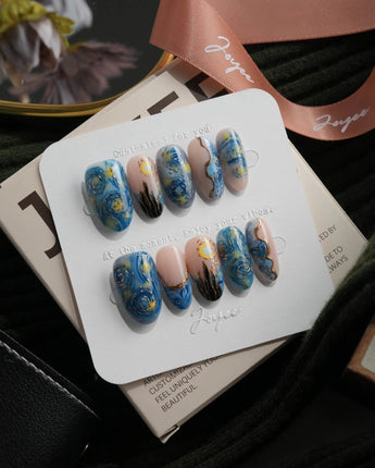 Starry Night medium oval press-on nails