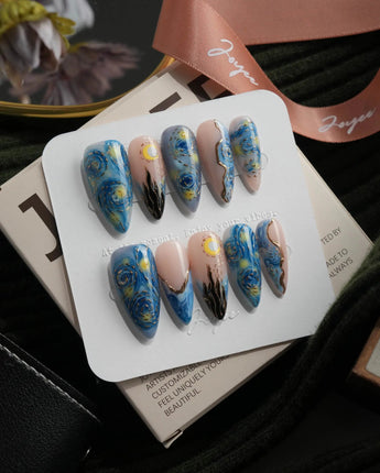 Starry Night medium stiletto press-on nails