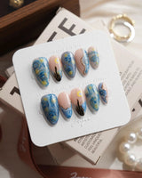 Starry Night Short Almond press on nails, handmade custom nails by Joyeenails