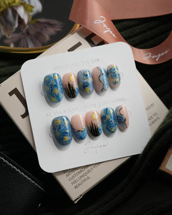 Starry Night short oval press-on nails
