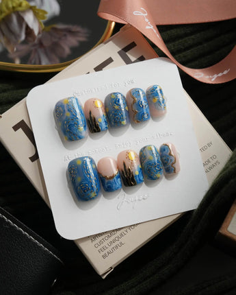 Starry Night short square press-on nails