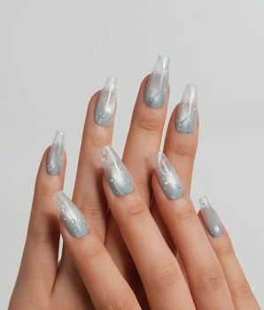 Still Water medium coffin press-on nails with dewy mint jelly texture