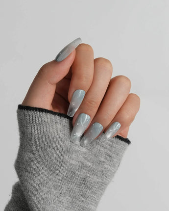 Still Water medium coffin press-on nails with delicate ribbon gel swirls
