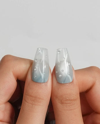 Still Water minimalist mint jelly nails with glossy water droplet details