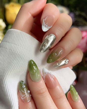 Streams - Journey Lines press-on nails — Fresh Herbal Green, French