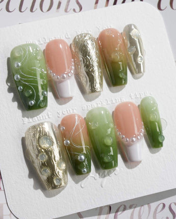 Streams - Journey Lines nails — Fresh Herbal Green, French by Joyee Nails