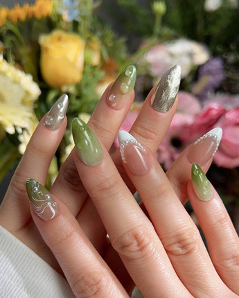 Streams - Journey Lines nails — Fresh Herbal Green, French by Joyee Nails