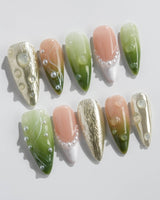 Streams - Journey Lines nails — Fresh Herbal Green, French by Joyee Nails