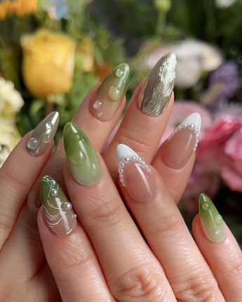 Streams - Journey Lines nails — Fresh Herbal Green, French by Joyee Nails