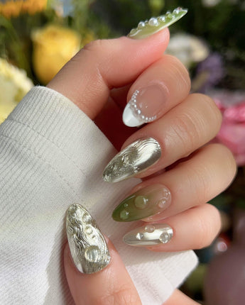 Streams - Journey Lines nails — Fresh Herbal Green, French by Joyee Nails