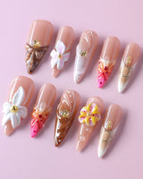 Tropical Nails Vibes vacation-ready summer press-on nails with 3D floral art