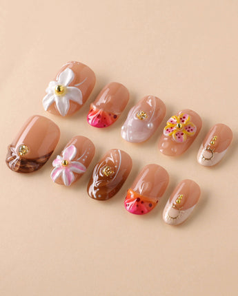 Tropical Nails Vibes summer nail designs with lush beachy floral accents