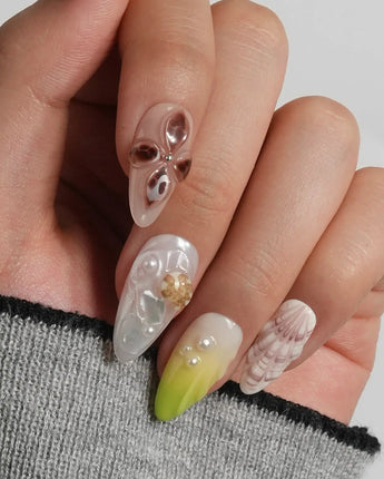 Sun Fossil Medium Almond press on nails, handmade custom nails by Joyeenails