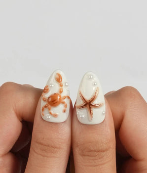 Sun Fossil Medium Almond press on nails, handmade custom nails by Joyeenails