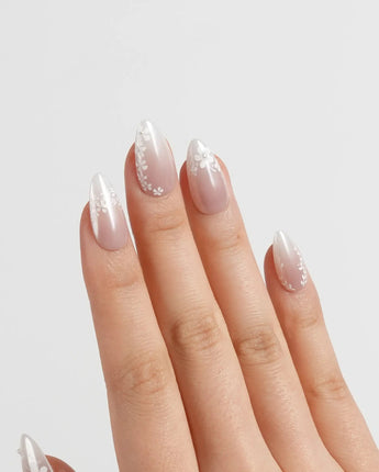 Sunday Light nails in short almond — Translucent Aurora Pink Gradient,