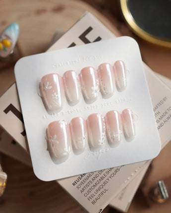Sunday Light nails in short coffin — Translucent Aurora Pink Gradient,