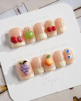 Sunny Mix handmade fruit nail art with lemon yellow and soft pastel accents
