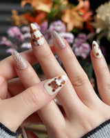 Sweater Weather press-on nails — Soft Brown Tone, 3D Bears & Knit Texture. handmade nail art by Joyee Nails