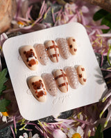 Sweater Weather nail art close-up showing Soft Brown Tone, 3D Bears & Knit Texture. details
