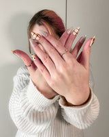 Sweater Weather press-on nails in short almond shape — Soft Brown Tone, 3D Bears & Knit Texture.