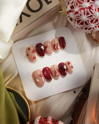 Sweet Bite nails — Deep Red & Nude by Joyee Nails