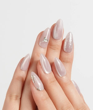 Sweet Nothings press-on nails — Soft Nude Pink, Glitter