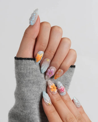 Tangerine Dream Short Almond press on nails, handmade custom nails by Joyeenails
