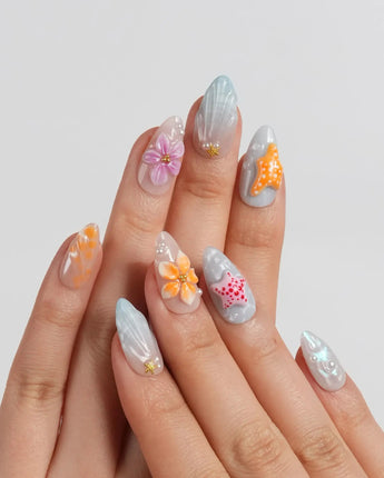 Tangerine Dream Short Almond press on nails, handmade custom nails by Joyeenails