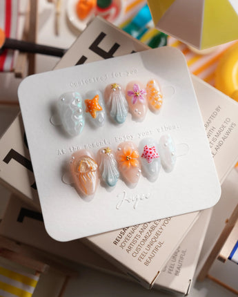 Tangerine Dream coral tropical press-on nails in extra short almond shape