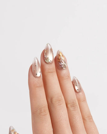 THE ASCENSION short almond press-on nails with iridescent Pegasus and star trails