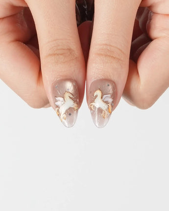 THE ASCENSION close-up of dreamy aurora nails with 3D Pegasus and wing details