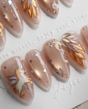 THE ASCENSION handmade press-on nails featuring Dreamy Aurora Unicorn, 3D Pegasus Relief, Starry Trails & Iridescent Wings.