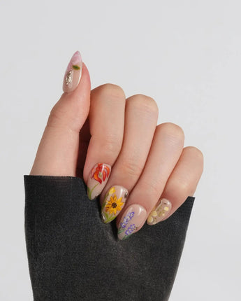 The Botanist nails in short almond — Vibrant Secret Garden, Multi-colored