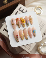 The Botanist Medium Stiletto press on nails, handmade custom nails by Joyeenails