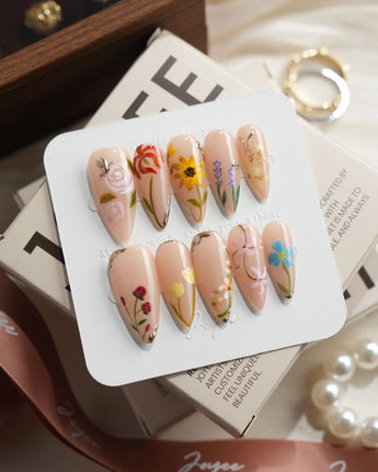 The Botanist Medium Stiletto press on nails, handmade custom nails by Joyeenails