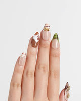 THE HEIR medium almond press-on nails with tailored plaid and metallic equestrian details