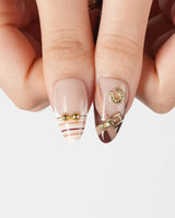 THE HEIR press-on nails with burgundy plaid and equestrian horsebit accents