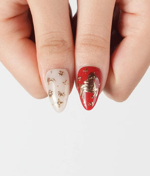 THE LEGEND press-on nails — Vibrant Red & Creamy