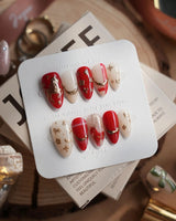 THE LEGEND press-on nails — Vibrant Red & Creamy