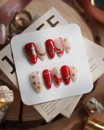 THE LEGEND press-on nails — Vibrant Red & Creamy