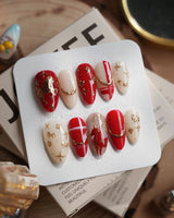 THE LEGEND nails in medium almond — Vibrant Red & Creamy